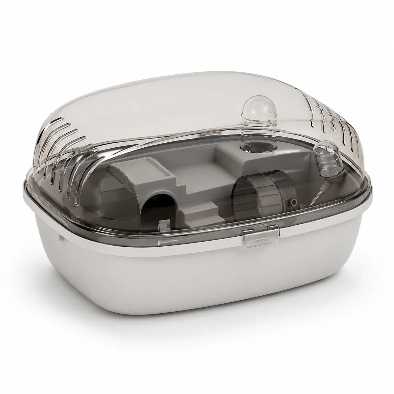 Transparent hamsterbur med löphjul och tillbehör