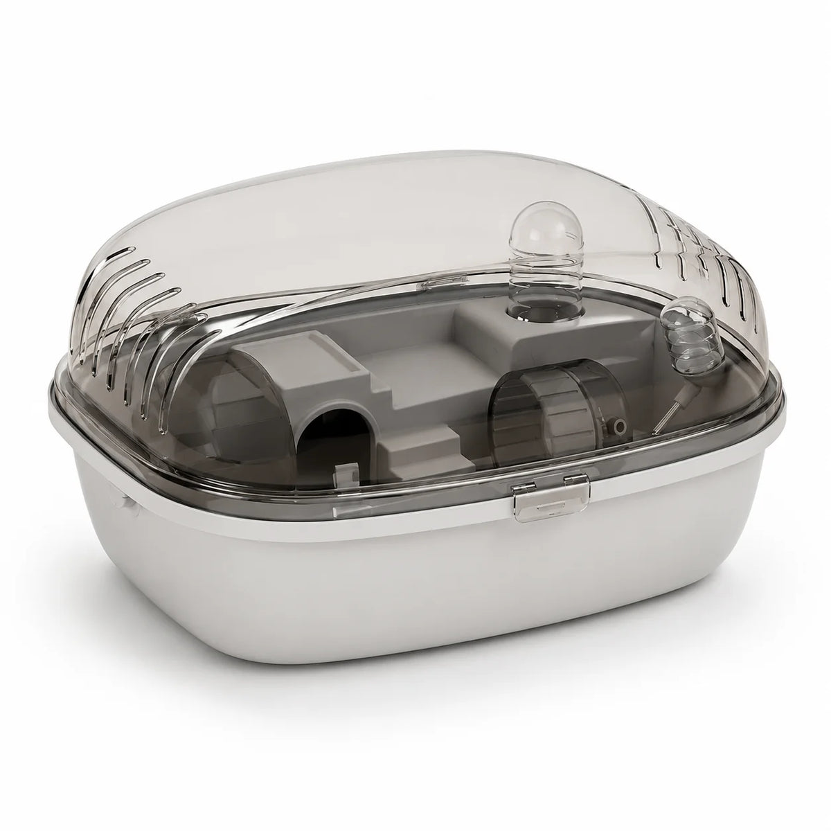 Transparent hamsterbur med löphjul och tillbehör
