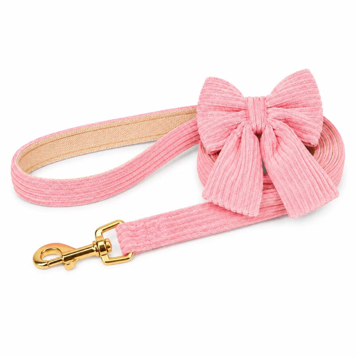 Rosa Hundhalsband & Koppel med Rosett – Justerbart Set för Små och Medelstora Hundar