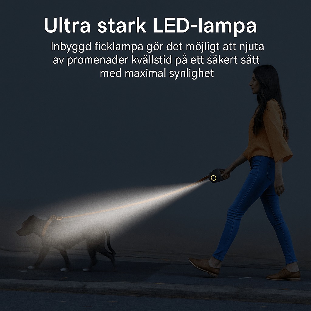 Automatisk LED-hundesnor med lommelygte 5 m
