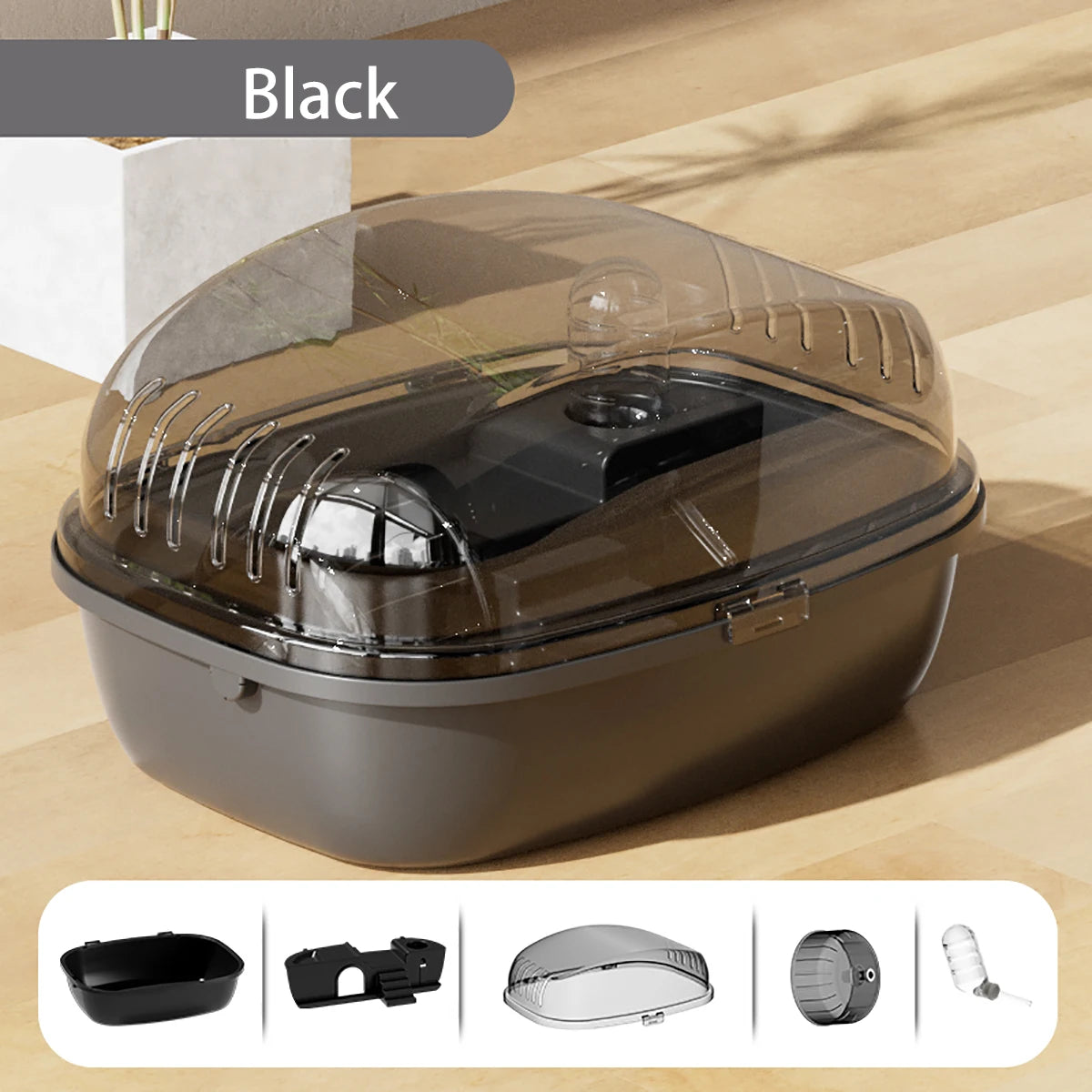 Gennemsigtigt hamsterbur med hjul og tilbehør