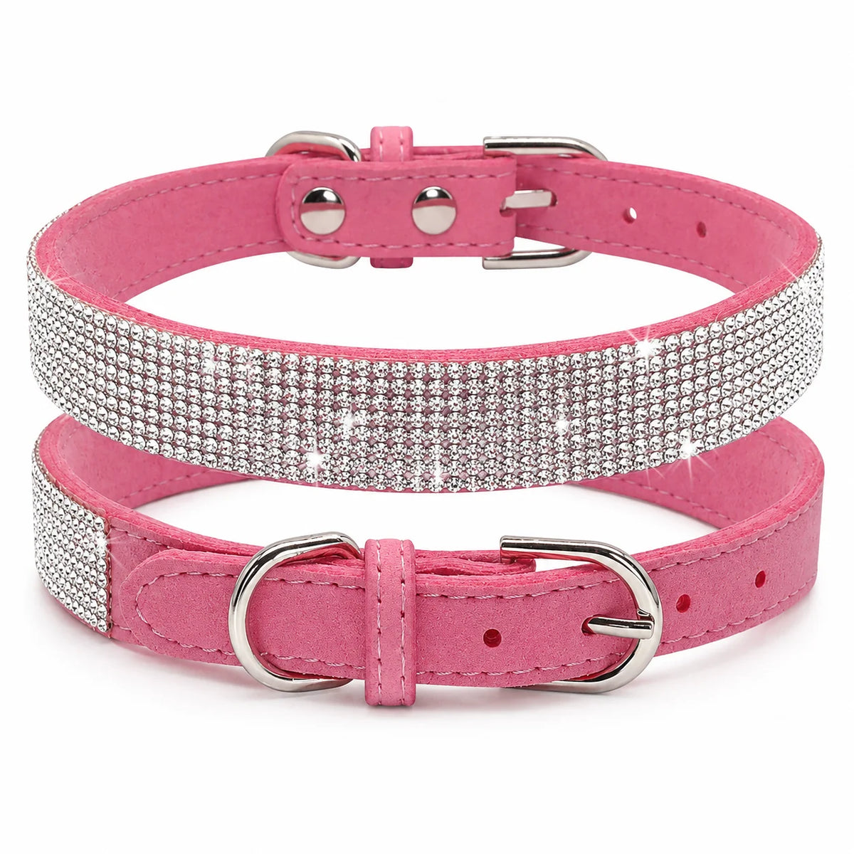 Rosa Glittrigt Hundhalsband med Strass – Justerbart Halsband för Små Hundar